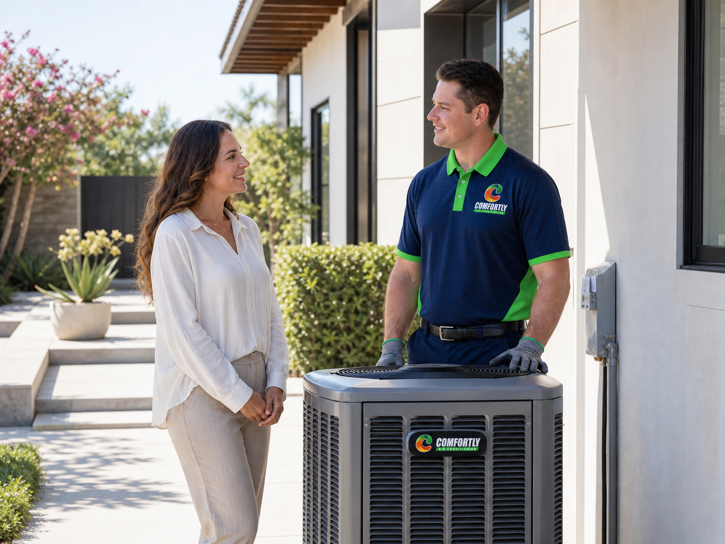 Homeowner comparing a mini-split unit and a central air conditioning system.
